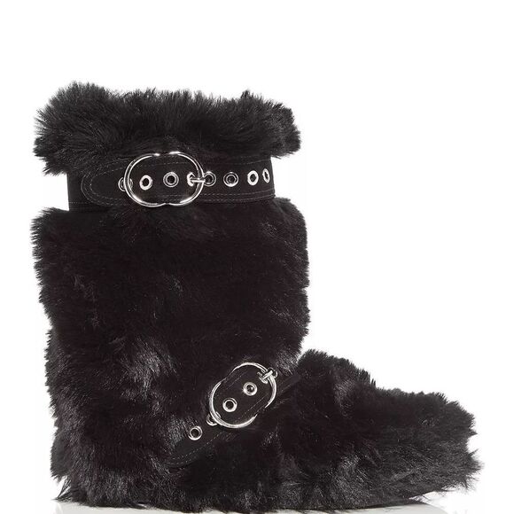 Jeffrey Campbell Black Women's Fluffed-Up Faux Fur Booties Size 7 - Picture 2 of 5